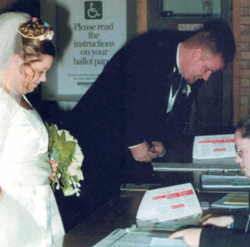 photo of a bride and groom voting in Seymour Victoria