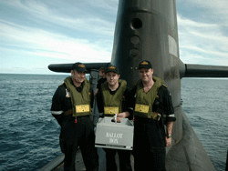 photo showing polling on the HMAS Farncomb off the coast of Adelaide SA