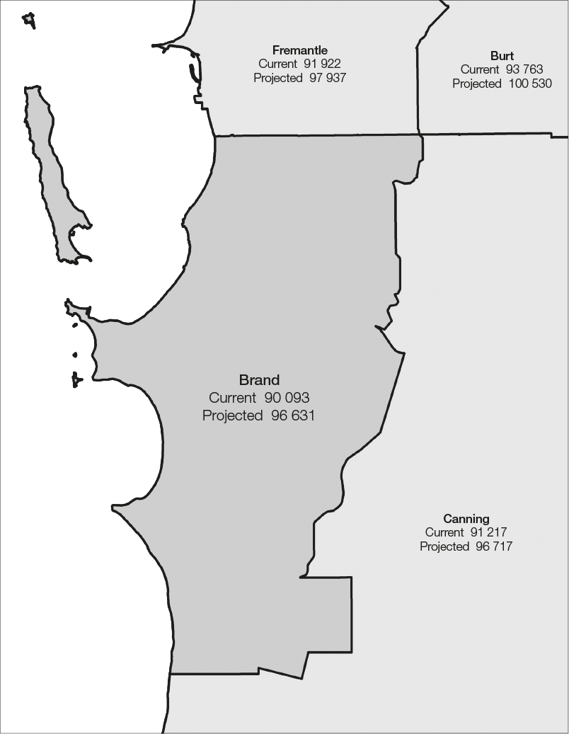 The proposed Division of Brand is surrounded by the Divisions of Burt, Canning and Fremantle