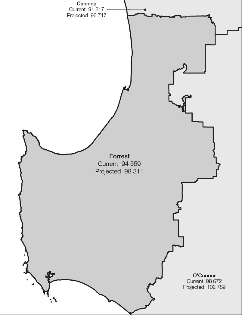 The proposed Division of Forrest is bordered to the north and east by the Divisions of Canning and O’Connor